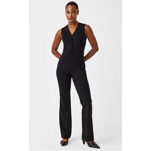 Spanx The Perfect Jumpsuit Flared Sleeveless V Neck Jumpsuit in Black sz. LP